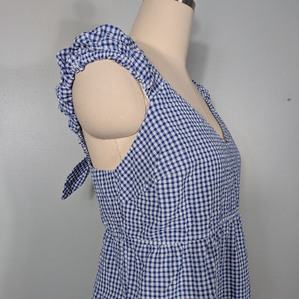 Old Navy Gingham Maxi Dress Xl Blue White Tiered Cottagecore Picnic Oz Dorothy - Picture 3 of 12